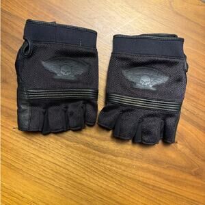 Harley-Davidson MotorClothes Black Leather Mesh Fingerless Motorcycle Gloves